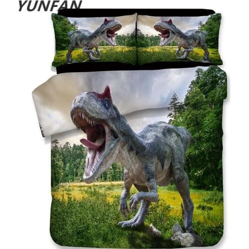 3Pcs 3D Cartoon dinosaur Soft Polyester bedding Sets For Adults Duvet cover With Pillowcase Queen king luxury fashion bedclothes