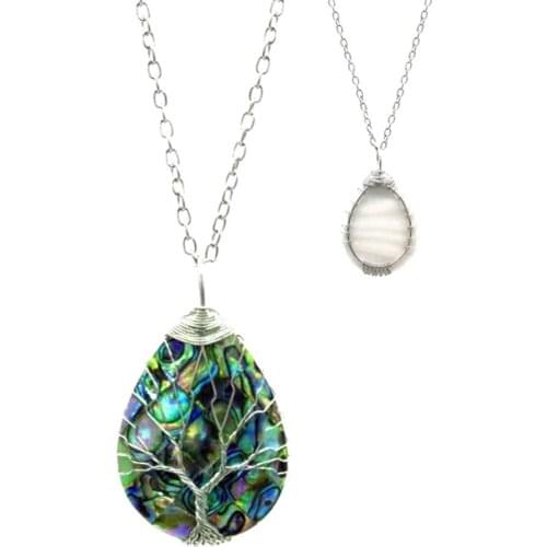 Uloveido Vintage Tree of Life Pendant Water Teardrop-shaped Necklace Copper Wire Wrapped Seashell Jewelry Gifts Y845