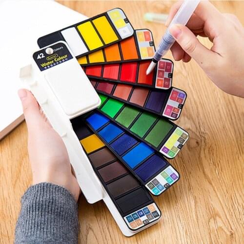 Portable 18/25/33/42Color Solid Watercolor Paint Set With Water Brush Superior Water Color Pigment for Beginner Drawing Supplies