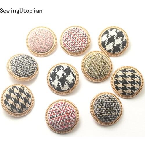 5PCS 30MM Cloth-covered Metal Buttons Fashion Suit Sweater Button Metal Gold Shank Button for Clothing Accessories Decorative