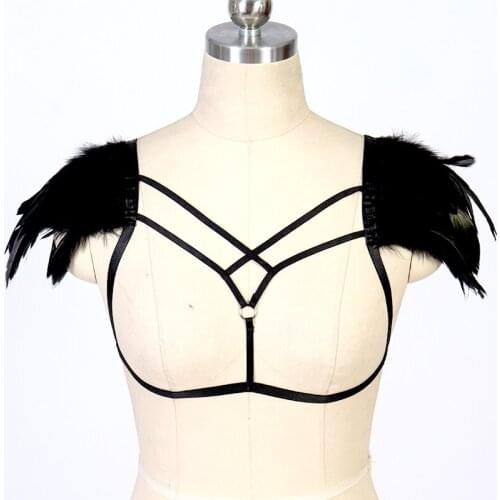 JLX.HARNESS Feather Wings body harness belt pastel goth lingerie for women liguero harajuku top ligas bondage cage bra Festival
