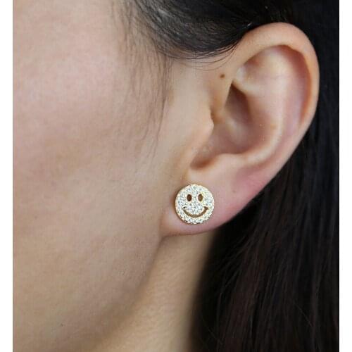 New design Real 925 Sterling Silver Round Smile Stud Earrings For Women Lady Party wedding earring jewelry wholeslae