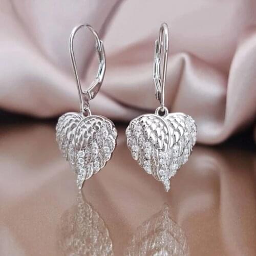 Luxury Heart Shape Earrings for Women Wedding Fashion Statement Cubic Zirconia Wing Earring Gift Female Jewelry Accessories