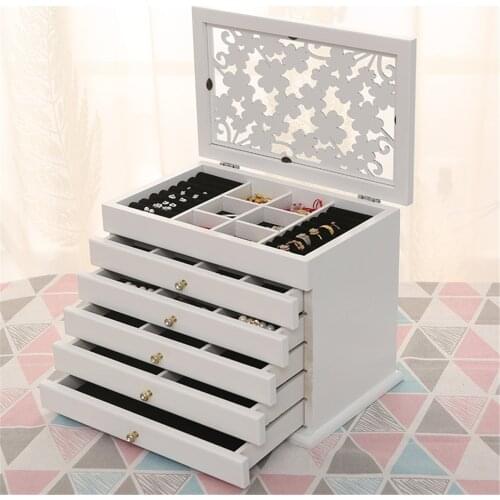 Multi-Layer Big Wooden Jewelry Box Hollow out/With Mirror Jewelry Display Casket Earrings Ring Boxes Jewelry Organizer Gift Box