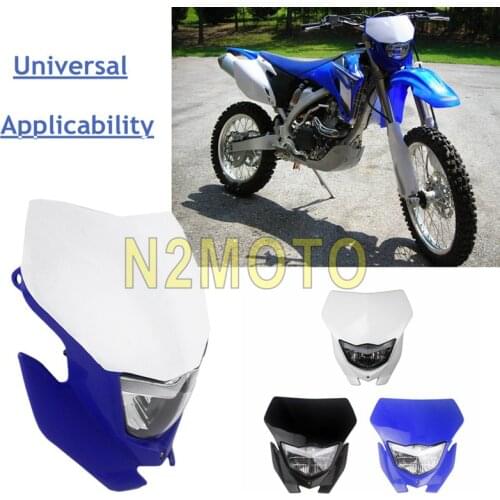 Blue White Supermoto Enduro H4 Headlight Headlamp Mask For Yamaha Honda WR 450 250 YZ TTR Dirt Bike Motocross Headlight Fairing