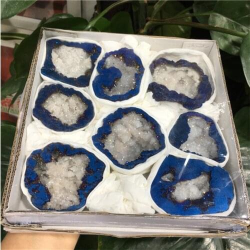 Blue Angel Aura Quartz Crystal Geode Titanium Bismuth Silicon Cluster Rainbow Reiki Healing Gift