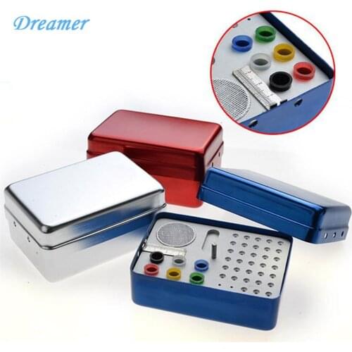 Dental High temperature Bur Holder Aluminium 35 Holes Disinfection Box Silver Red Blue Color Kit Color Random