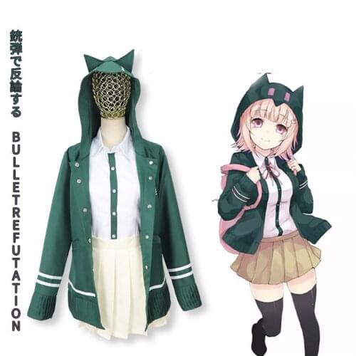 Super DanganRonpa 2 Dangan Ronpa Cosplay Chiaki Nanami Uniforms Jacket Shirt Tie Skirt For Women Cosplay Costume Wigs Backpack