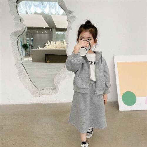 Kids Clothes Girls Solid Sweatshirt + Dress Girl Clothes Spring Autumn Kids Girls Clothes Casual Style Childrens Sports Suit