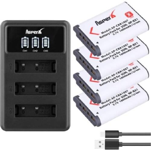 AsperX NP-BX1 Bateria npbx1 np bx1 Battery+3-slots USB Charger for Sony FDR-X3000R RX100 AS100V AS300 HX400 HX60 AS50 WX350