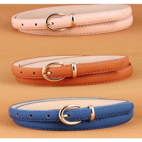 Womens golden pin buckle Colorful thin belt dress adornment belt casual pu leather waistband