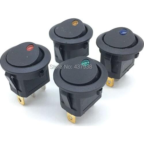 1PC 20A 12VDC LED Dot Light Car Switch Auto Boat Round Rocker 3Pin ON/OFF Toggle SPST Switch Blue Yellow Red Green Light