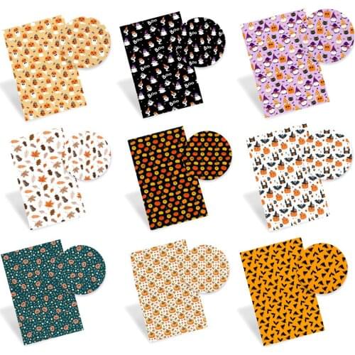 Halloween Faux Leather Sheets Ghost Elf Pumpkin Printed Eco Synthetic Leather Fabric DIY Crafts Supplies Bows Making 22*30cm 1pc