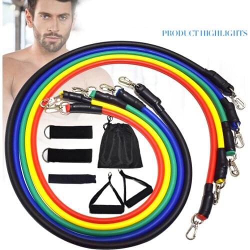11 Piece Set Of Resistance Band Suit Fitness Band Resistance Fitness Equipment Exercise Belt Pull Rope Elastic Training Extender