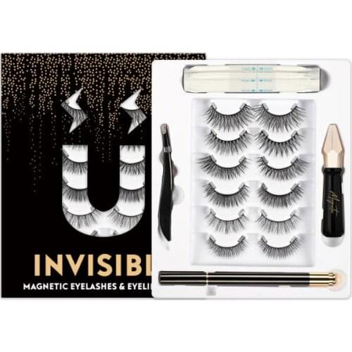 12Set/Lot 6Pairs/Set Invisible Magnetic Suction False Eyelash Set Tweezers Magnet Eyelashes Natural Liquid Liner Adhesion HA2308
