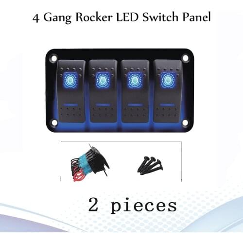 2pcs 4 Gang Hot Sale LED Rocker Switch Panel For Marine Boat Truck Car Switch Panel Lighter With Dual Socket Circuit Breaker