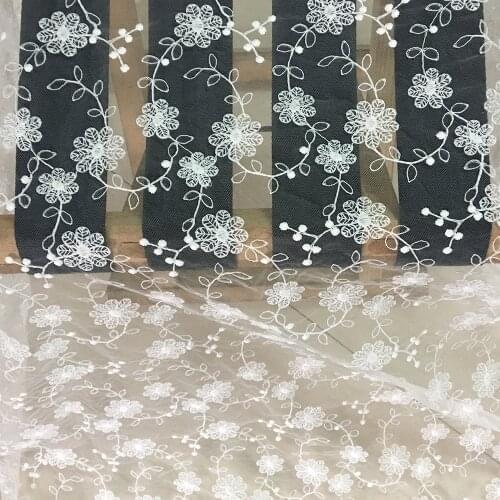 2yards Chantilly White Flower Lace Fabric African Swiss Mesh French Embroidery Lace Fabric For Womens Wedding Dress Clothes