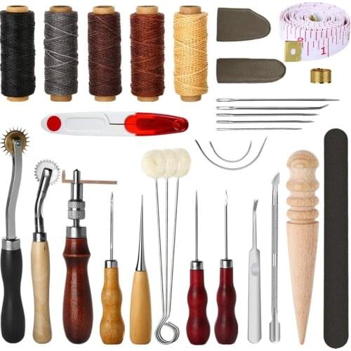 31Pcs Hand Stitching Set Leather Sewing Tools DIY Leather Craft Hand Stitching Kit with Groover Awl Waxed Thimble DIY Tool