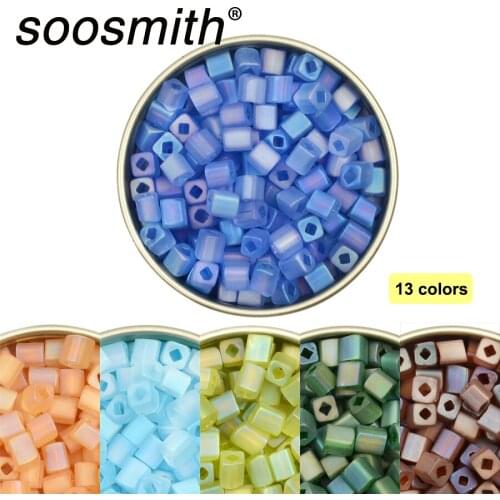 4mm Rainbow Square Frosted Glass Beads Charms Beads for Jewelry Making Diy Loose Beads Bracelet Necklace Beads Bead