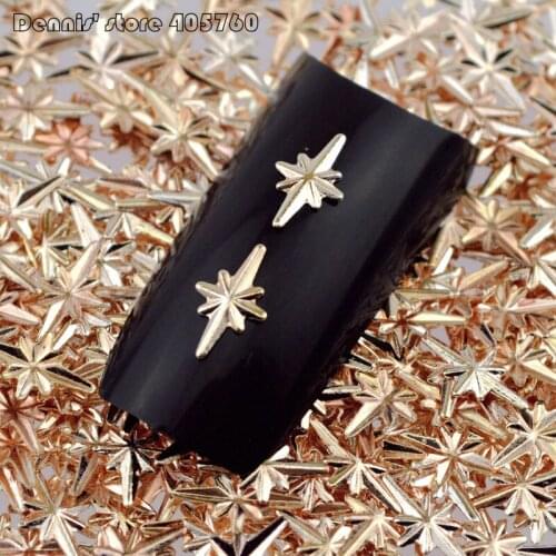 500pcs 3D Champagne Gold Star Light Glitter Shape Metal Studs Nail Art Rhinestones Decorations DIY Salon Wheel Tips