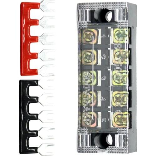 600V 15Amp 5 Positions Double Row Screw Block with Terminal Barrier Strips