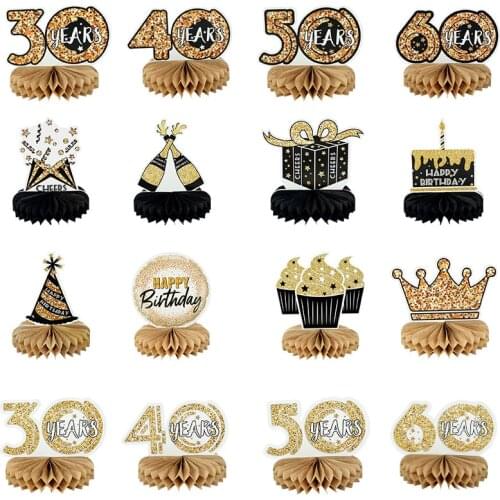 8pcs/lot 30 40 50 60 Black Gold Honeycomb Ornaments For Birthday Party Decoration Handmade Paper Craft Baby Shower Wedding Decor