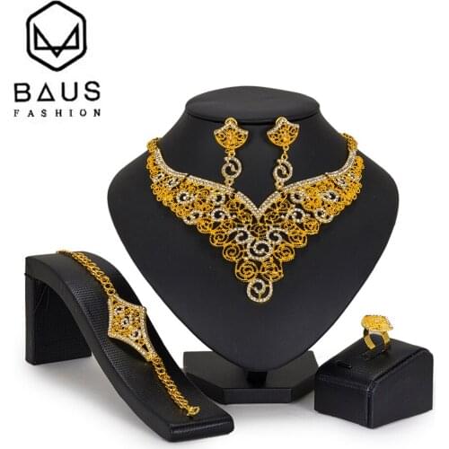 BAUS indian jewelry Fashion Brand Dubai Gold Color Jewelry Sets Nigerian Wedding African Beads Jewelry Set Woman jewelry Design