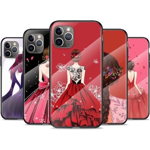 Tempered Glass Cover Beautys Headdress For Apple iPhone 12 11 8 7 6 6S XS XR SE X 2020 Pro Max Mini Plus Phone Case