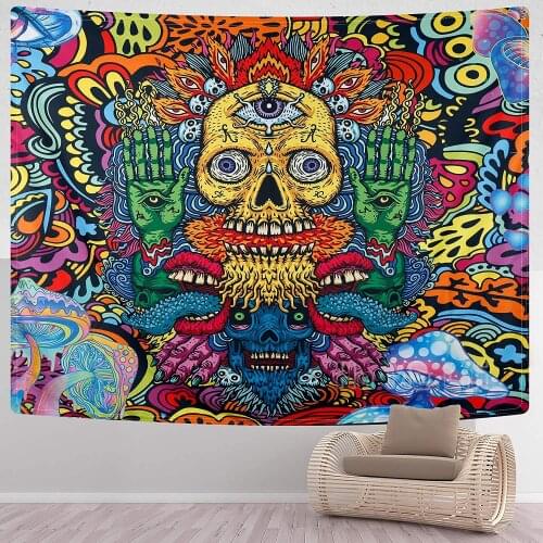 Trippy Skull Tapestry Mushroom horror Monster And Evil Eyes Tapestry Satanic Wall Hanging For Room