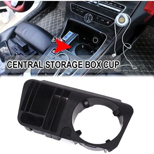 Black Central Storage Box Case Drink Cup Holder Tray Fit For Mercedes Benz C E GLC Class 2016 2017