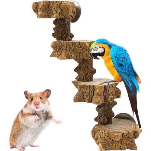 Wooden Hamster Climbing Ladder Stairs Parrot Birds Exercise Perches Stand Platform Teeth Care Molar Toys Cage Accessories