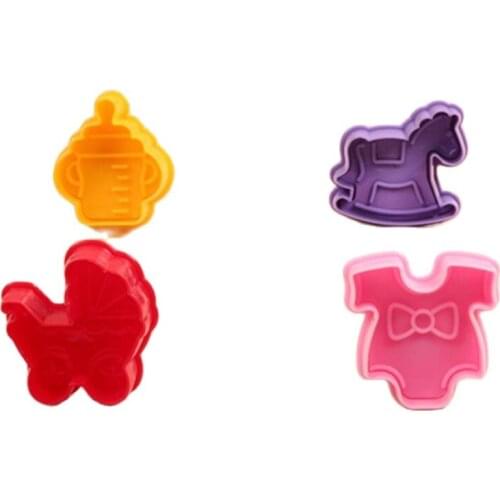 4pcs Cookie Cutter Stamp Mold With Cute Baby Style Milk Bottle Baby Cart Biscuit Decoration Tools Cake Molds D765