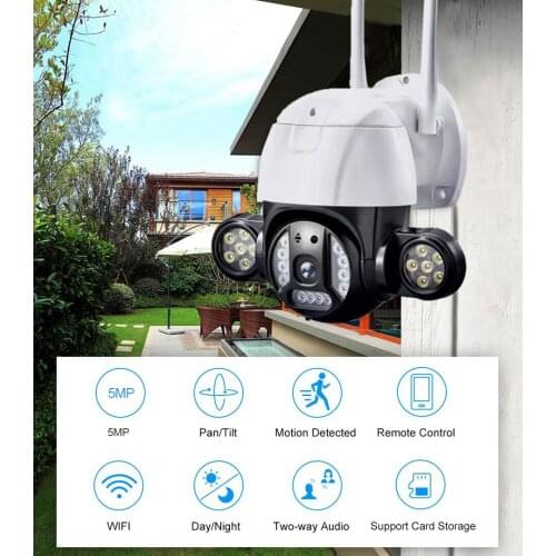 5MP PTZ Wifi IP Camera H.265 Outdoor Wireless Camera ONVIF Audio Smart Light Security CCTV Camera
