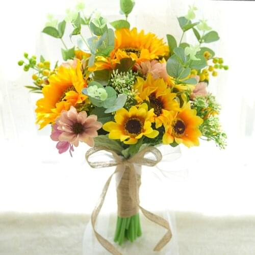Artificial Sunflower Bouquet Silk Sunflower Fake Flower Branch DIY Wedding Bouquets For Party Home Desktop Decor DIY Supplies
