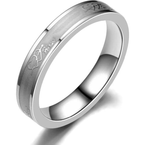 MANGOSKY 4mm Titanium Ring Silver Color An arrow double heart Rings For Men Women 316L Stainless Steel Charms