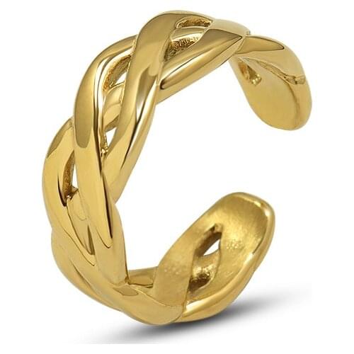 Trendy Punk Chain Rings For Women Girls Statement 18 k Stainless Steel Gold Color Weaving Open Rings Jewelry Party Gifts 2021