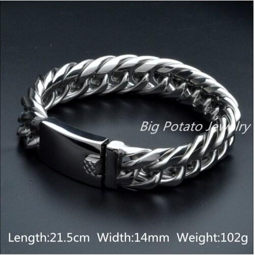 8.46" Top Design Cool Fashion 316L Stainless Steel Silver Color Curb Cuban Chain Mens Bracelet Bangle Hotsale Bling Gift