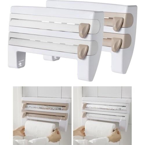 Wall Mounted Roll Holder Rack Kitchen Roll Holder Cling Film Storage Rack Paper Dispenser for Kitchen Home Hotel Office