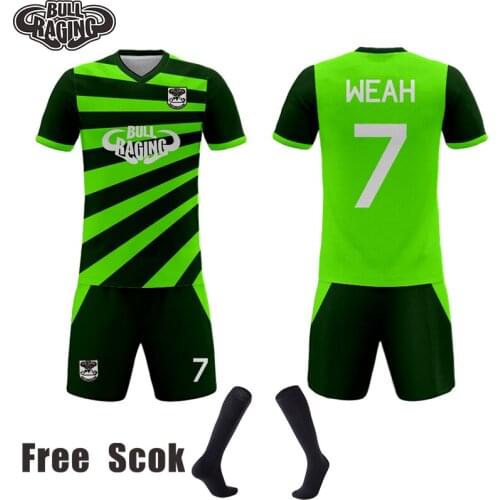 Neon green strip pattern create your design sublimation soccer jersey shirt and shorts custom sports traning sets