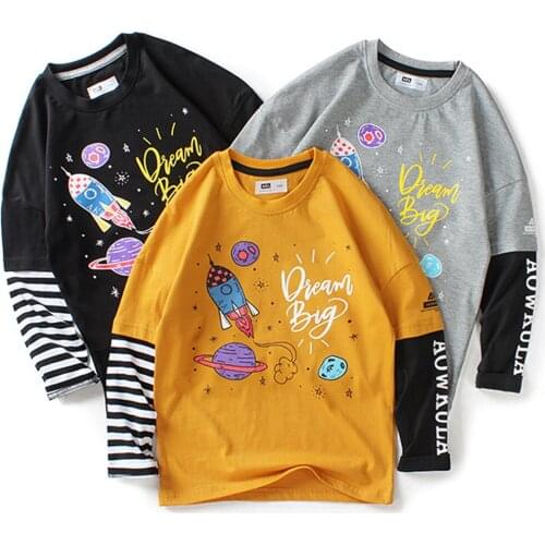 2021 Spring Autumn New Children Clothing Boy Long-Sleeved t-Shirt Pure Cotton Fake Two-Piece Children t-Shirt Clothes For Boys