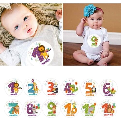 Newborn Baby Monthly Stickers Cards Baby Pregnant Women Monthly Photograph Stickers Milestone Memories Photo Props Cartoon