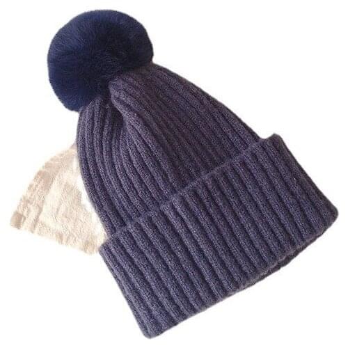 New product for autumn and winter rabbit fur ball thickened warm parent-child woolen hat