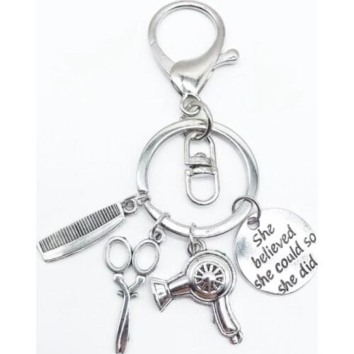 New Hair Stylist Comb Hair Dryer Scissors Key Chain Personality Creative Key Ring Mini Pendant Hairdresser Commemorative Gift