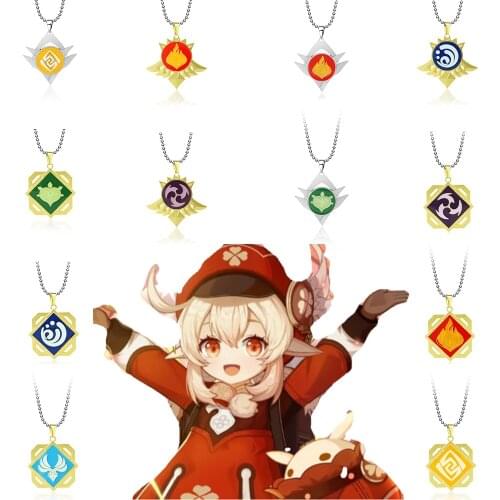 Game Genshin Impact Necklace Eye of God 7 Element Water Fire Wind Rock Ice Pendant Beads Chain Choker Charm Gifts Men Jewelry