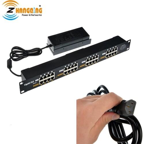 Security Passive PoE Injector Gigabit 16 Port PoE Panel 802.3af/at "19 1U" With 48V 120W Power Supply For IP Camera IP Phone