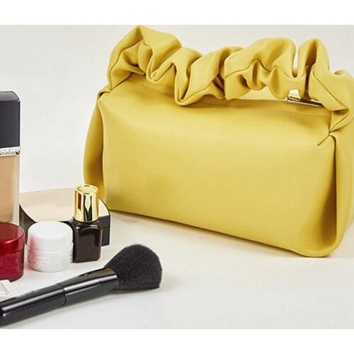 Pvc Leather Pleated Portable Cosmetic Bag, Cosmetic Storage Bag, Large-Capacity Small Decorative Bag, Simple Storage