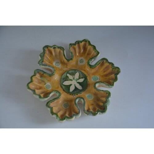 Rare OLD procelain Tang Three colours plate,Leaf shape ,Hand-carving crafts,Collection&Adornment,Free shipping