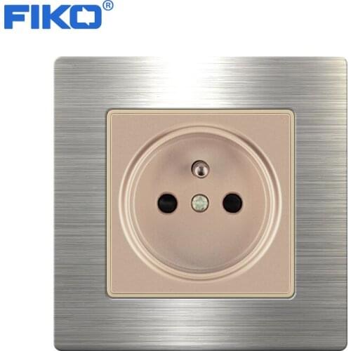 FIKO EU power socket 16A 250V stainless steel brushed panel Metal plating edge 86mm*86mm Gold/black/white wall socket