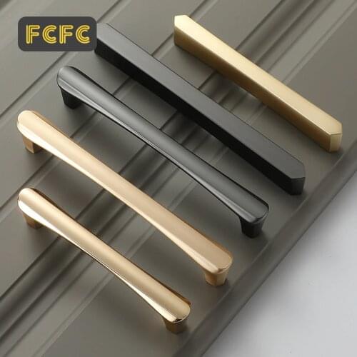 FCFC Cabinet Handles Zinc Alloy Solid Handle Matte Gold Pulls 96mm 128mm Drawer Knobs Cabinet Pulls Furniture Handle Hardware