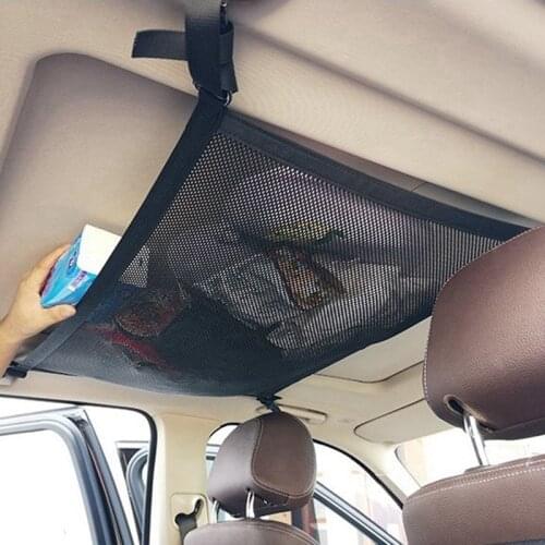 Car Trunk Cargo Net Mesh Drive Organizer Ceiling Storage Net Pocket Roof Interior Bag Auto Universal Multifunction Storage Net
